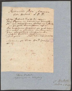 Franz Huberti (1715 - 1789) Autographen: Brief von Franz Huberti an Unbekannt - BSB Autogr. Huberti, Franz