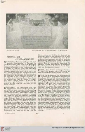 Personal- u. Atelier-Nachrichten - Von Ausstellungen und Sammlungen - Vermischtes - Kunstlitteratur
