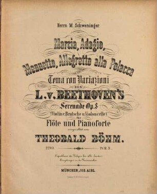Marcia, adagio, menuetto, allegretto alla polacca & thema con variazioni : aus L. v. Beethoven's Serenade ; op. 8