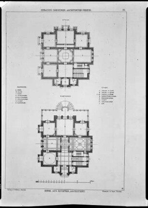 Dresden-Seevorstadt, Mosczinskystraße 10. Villa Opitz (1873-1874; H. A. Richter; 1945 zerstört). Grundrisse