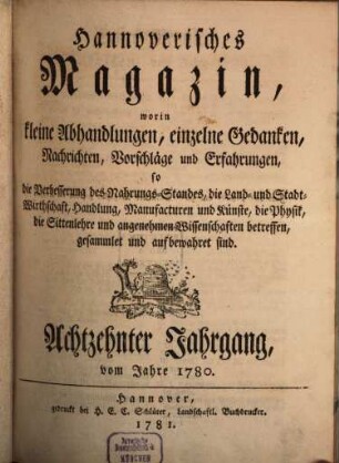 Hannoverisches Magazin, 18. 1780