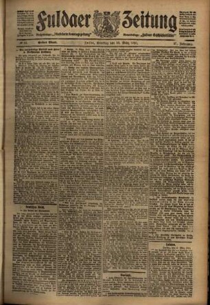 Erste Ausgabe vom Samstag, den 19. März 1910.