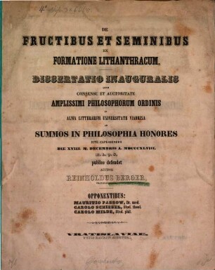 De fructibus et seminibus ex formatione lithanthracum