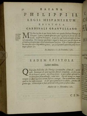 Philippi II. Regis Hispaniarum Epistola Cardinali Granvellano