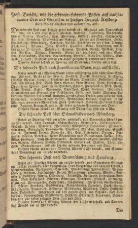 Post-Bericht, wie die ordinär-fahrende Posten auf nachbenannte Orte und Gegenden in hießiger Herzogl. Residenz-Stadt Gotha abgehen und ankommen ...