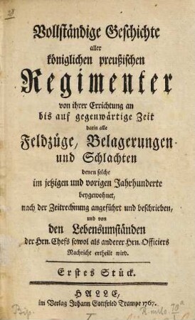 Geschichte und Nachrichten von dem königl. preuß. Fuselier Regimente von Lossow ...