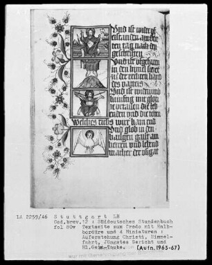 Deutsches Gebetbuch (Waldburg-Gebetbuch) — Textseite mit vier Miniaturen, Folio 80verso