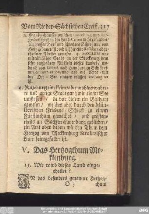 V. Das Hertzogthum Meklenburg.