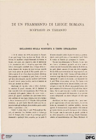 6: Di un frammento di Legge Romana scoperto in Taranto, [1] : relazione sulla scoperta e testo epigrafico