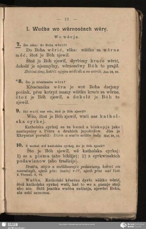I. Wučba wo wěrnosćach wěry
