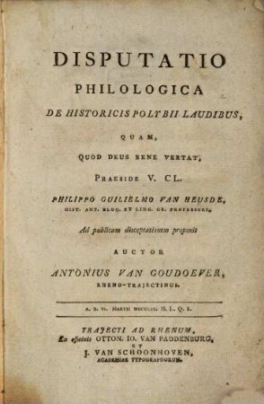Disputatio philologica de historicis Polybii laudibus