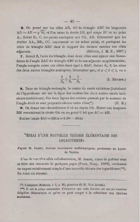 ESSAI D'UNE NOUVELLE THÉORIE ÉLÉMENTAIRE DES LOGARITHMES.