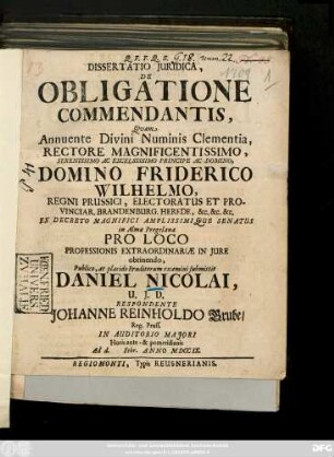 Dissertatio Juridica, De Obligatione Commendantis