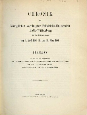 Chronik der Martin-Luther-Universität Halle-Wittenberg in Halle (Saale). 1893/94