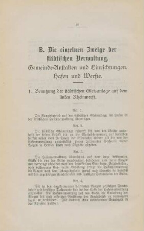 B. Die einzelnen Zweige der städtischen Verwaltung. Gemeinde-Anstalten und Einrichtungen. Hafen und Werfte.