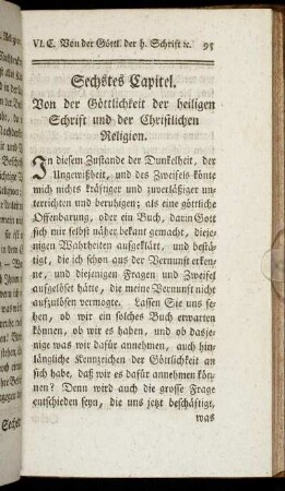 Sechstes Capitel. Von der Göttlichkeit der heiligen Schrift und der Christlichen Religion.