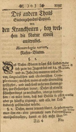 Des andern Theils Siebenzehendes Capitel, von den Kranckheiten, bey welchen die Natur etwas austreibet