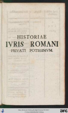 Historiae Iuris Romani Privati Potissimum.