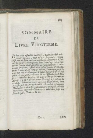 Sommaire du livre vingtieme.