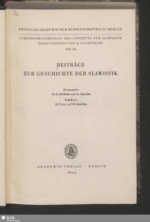Beiträge zur Geschichte der Slawistik