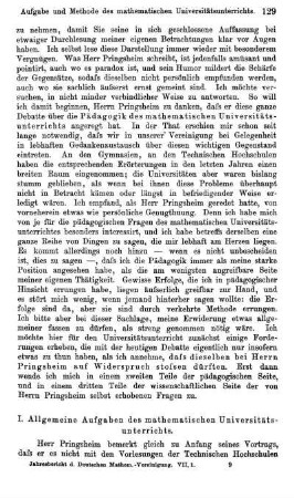 I. Allgemeine Aufgaben des mathematischen Universitätsunterrichts.