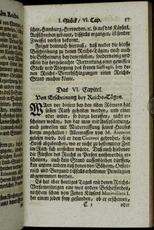 Das VI. Capitel. Von Erscheinung bey Reichs-Tägen.