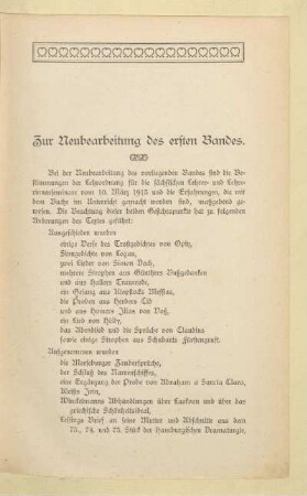 Zur Neubearbeitung des ersten Bandes