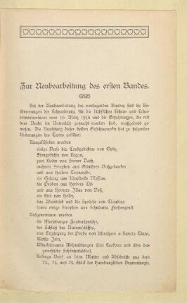 Zur Neubearbeitung des ersten Bandes