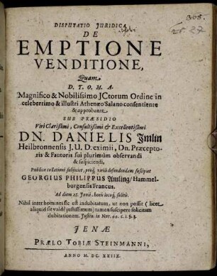 Disputatio Iuridica De Emptione Venditione