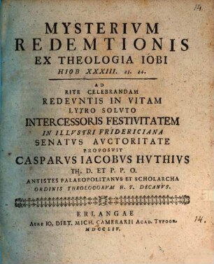 Mysterium Redemtionis ex theologia Iobi, Hiob XXXIII, 23. 24