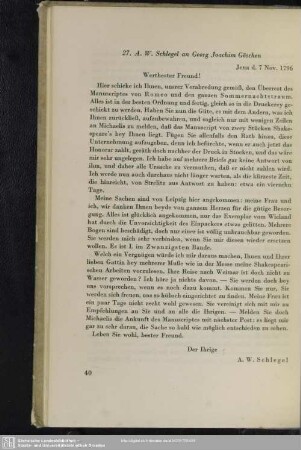 August Wilhelm von Schlegel an Georg Joachim Göschen, Jena, 07.11.1796