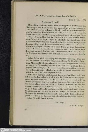 August Wilhelm von Schlegel an Georg Joachim Göschen, Jena, 07.11.1796