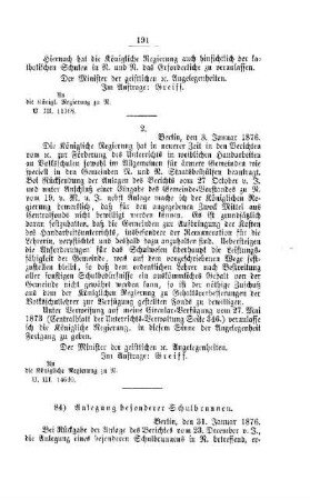 Anlegung besonderer Schulbrunnen : [V. Volksschulwesen]