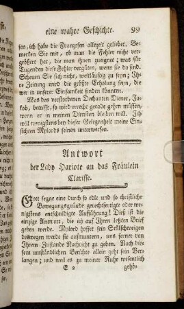 Antwort der Lady Hariote an das Fräulein Clarisse.