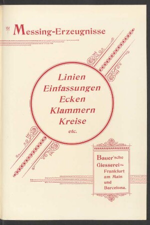 Messing-Erzeugnisse. Linien. Einfassungen. Ecken. Klammern Kreise etc.