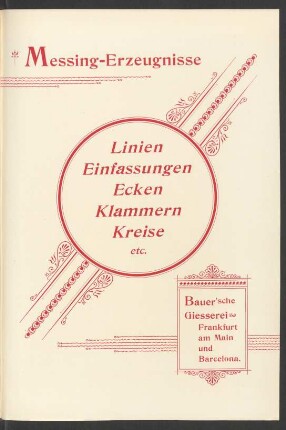Messing-Erzeugnisse. Linien. Einfassungen. Ecken. Klammern Kreise etc.