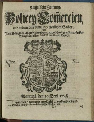 Nro. XL, Montags, den 30. Sept. 1748