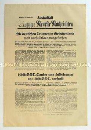 Sonderblatt der "Leipziger Neuesten Nachrichten" zum Vorstoß deutscher Truppen in Südgriechenland