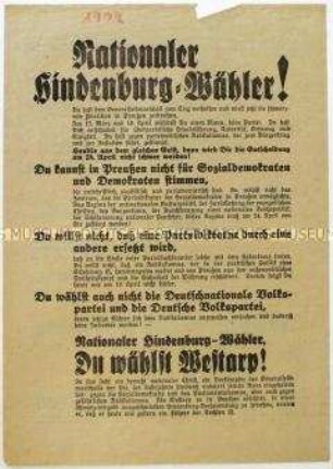 Aufruf des Deutschen Landvolks zur preußischen Landtagswahl 1932