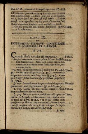 Caput IX. De Experientia Itemque Cognitione A Posteriori Et A Priori.