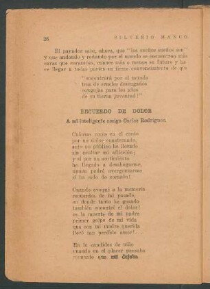 Recuerdo de dolor : A mi inteligente amigo Carlos Rodríguez