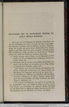 Bemerkungen über die zweckmäßigste Richtung der großen östlichen Eisenbahn
