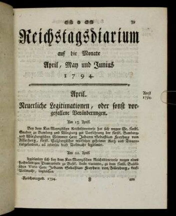 auf die Monate April, May und Junius 1794.