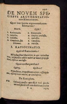 De Novem Speciebus Argumentationum Rhetoricarum.