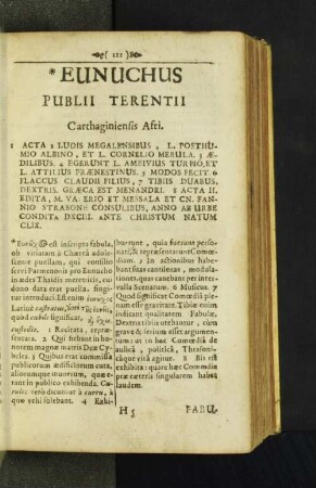 Eunuchus Publii Terentii Carthaginiensis Afri.