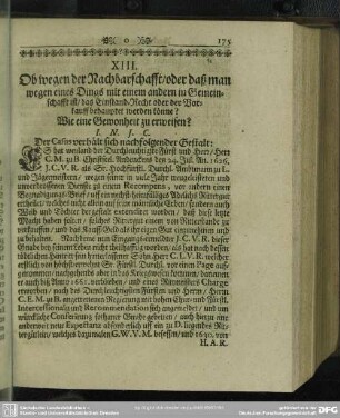 XIII. [Rechtliches Bedencken, In Puncto Juris Retractus]