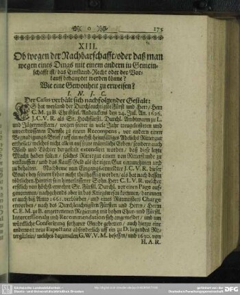 XIII. [Rechtliches Bedencken, In Puncto Juris Retractus]