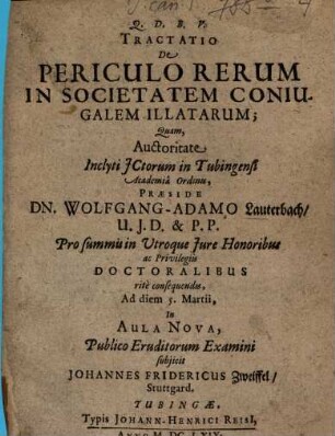 Tractatio De Periculo Rerum In Societatem Coniugalem Illatarum