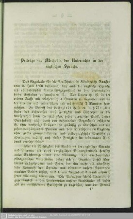 Beiträge zur Methodik des Unterrichts in der englischen Sprache