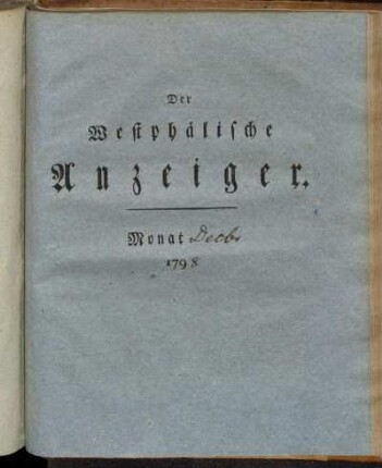 Der Westphälische Anzeiger. Monat Decbr. 1798.